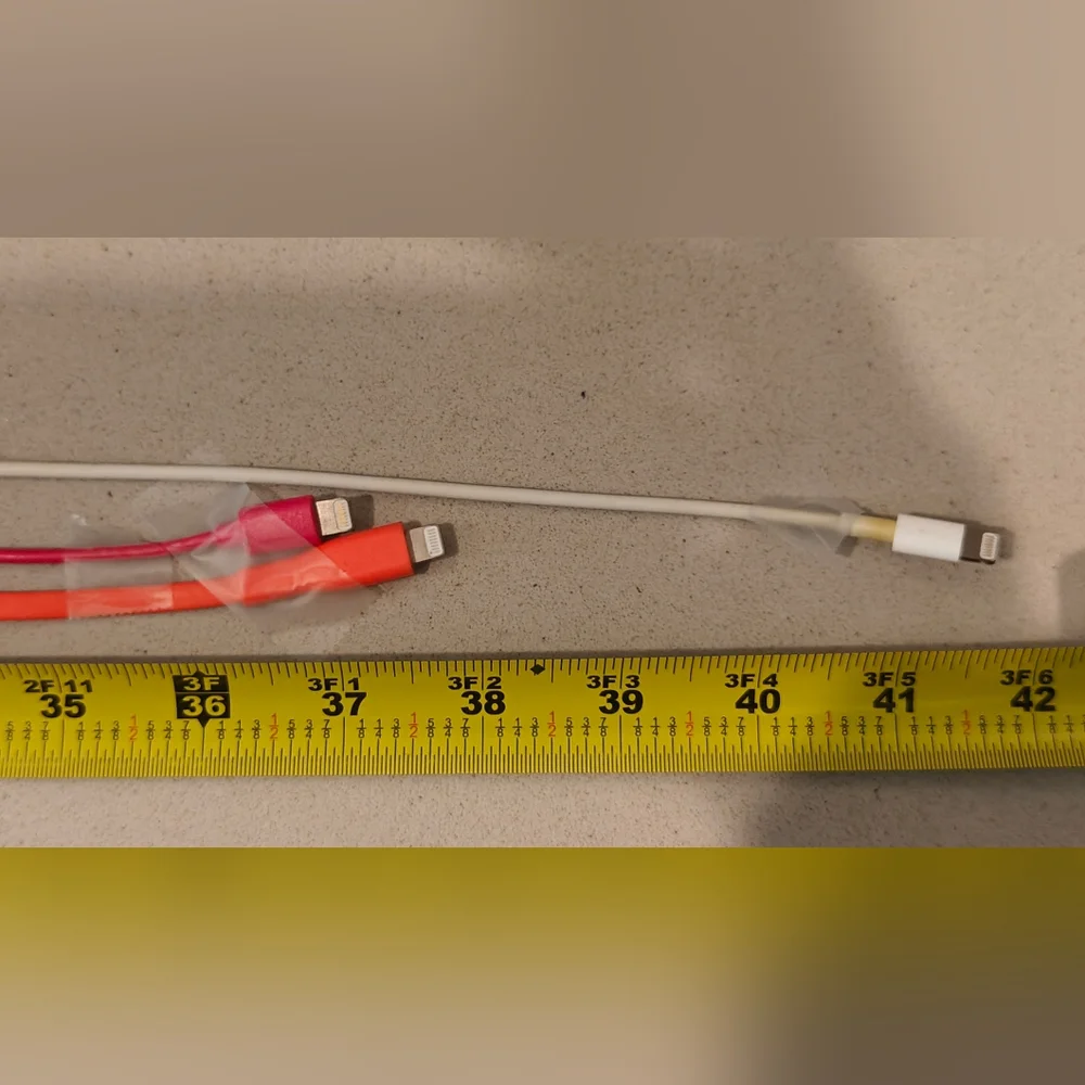 3 Apple Charger Cords Hot Pink, Orange Flat And White 3 Feet +